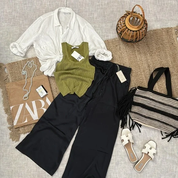 Joie black silk pants wide leg palazzo - Picture 13 of 14